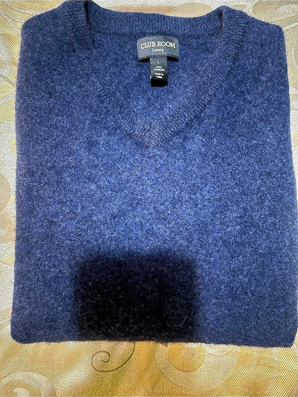 Club Room Luxury 100% Cashmere V-Neck Sweater Navy Blue Size Large